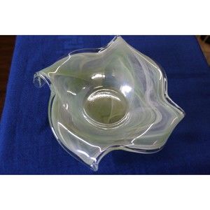 Vintage Lavorazione Arte Murano Green Clear Glass Bowl Made in Italy